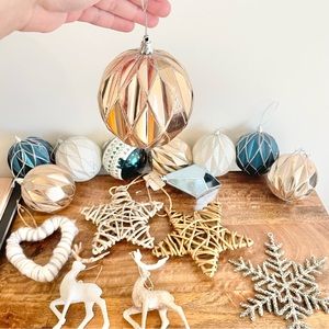 Lot of 16 wood and plastic shatterproof ornaments